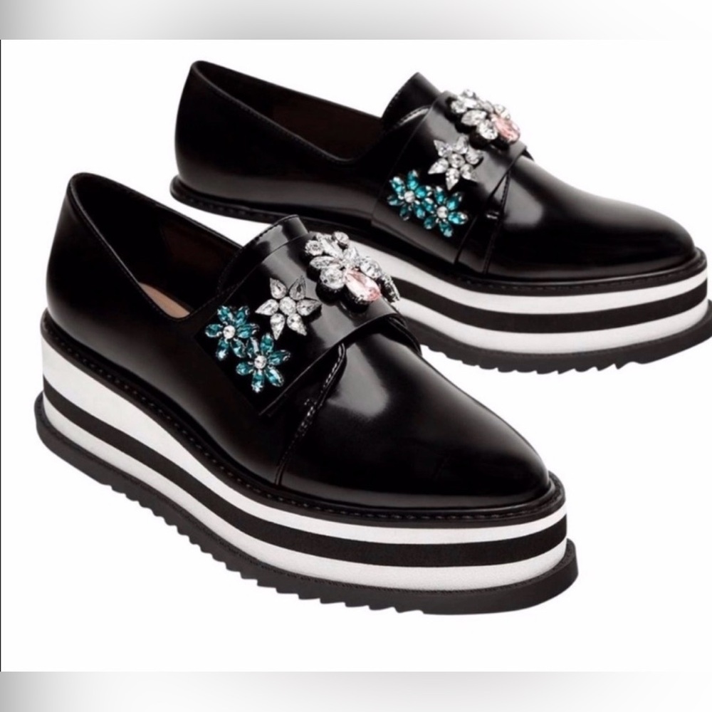 Zara Platform Jeweled Embellished Derby shoes